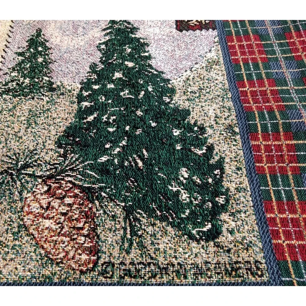 Goodwin Weavers Tapestry Throw Blanket Christmas 100% Cotton Plaid Green Red USA